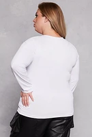 Womens Plus Size Crew Neck Long Sleeve Top, White, Size 3X