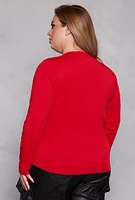 Womens Plus Crew Neck Long Sleeve Top, Red,