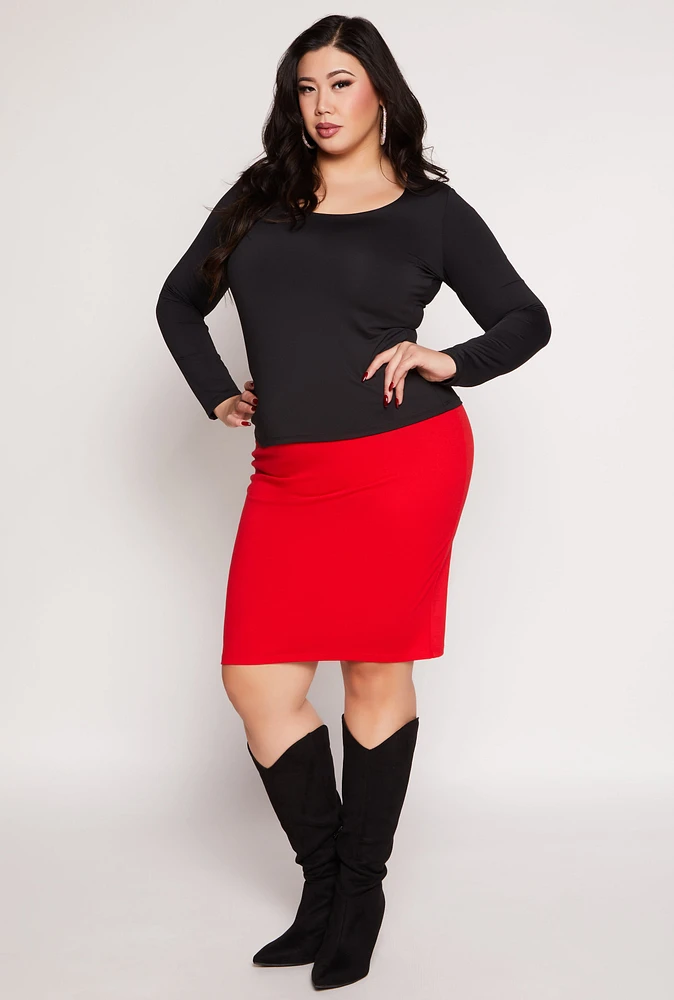 Womens Plus Scoop Neck Long Sleeve T Shirt,