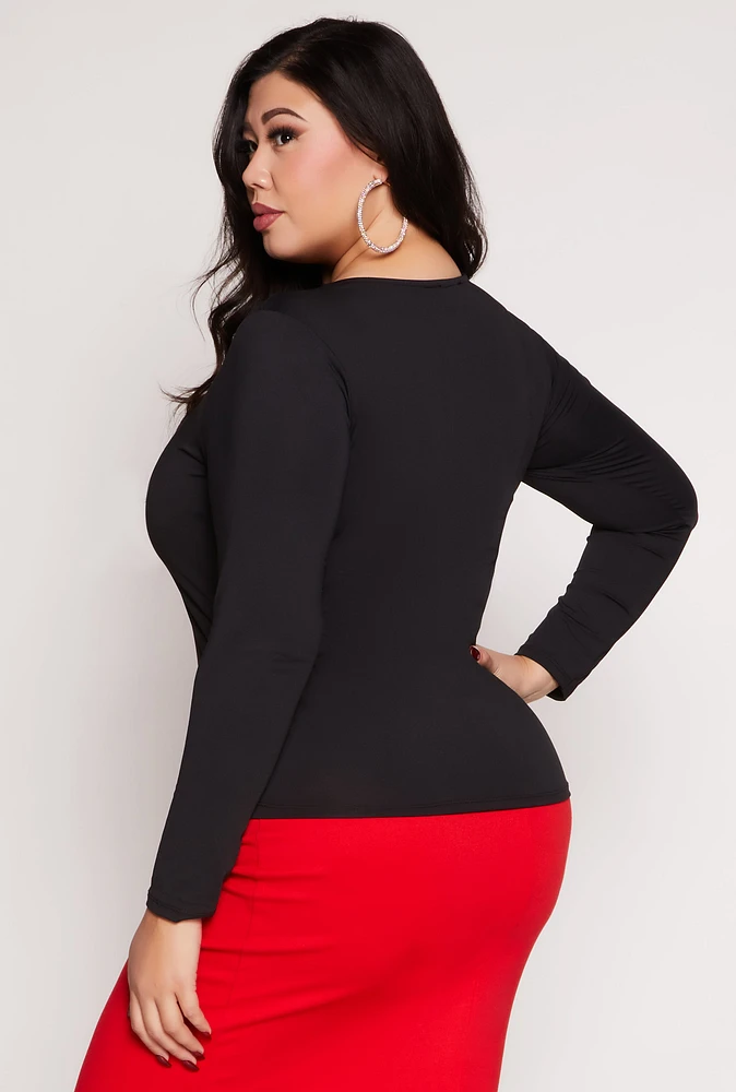 Womens Plus Scoop Neck Long Sleeve T Shirt,