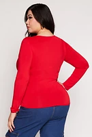 Womens Plus Scoop Neck Long Sleeve T Shirt, Red,