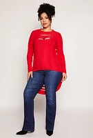 Womens Plus Size Ribbed Laser Cut High Low Top, Red, Size 2X