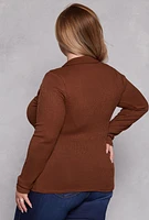 Womens Plus Size Mock Neck Quarter Zip Top, Brown, Size 2X