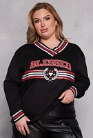 Womens Plus Size Blessed Varsity Graphic Top, Black, Size 1X