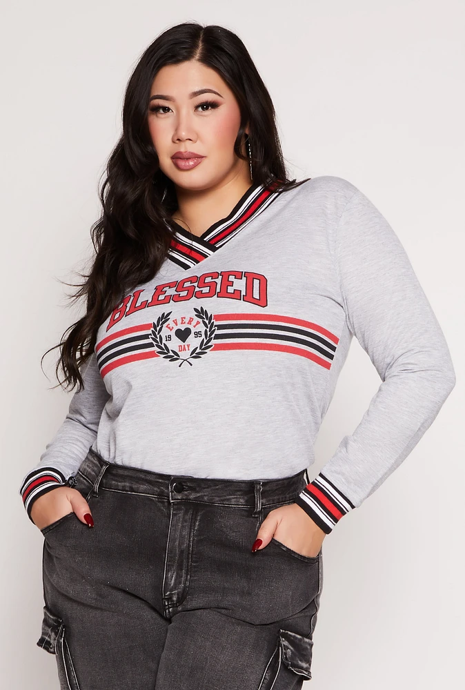 Womens Plus Blessed Varsity Graphic Top,