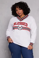 Womens Plus Blessed Varsity Graphic Top, White,