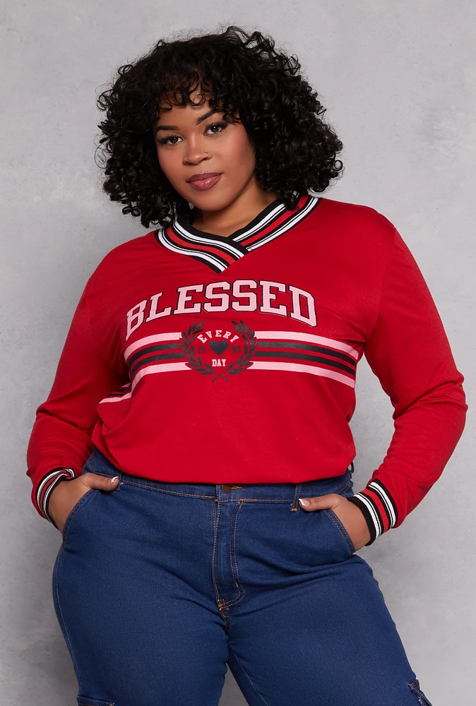 Womens Plus Blessed Varsity Graphic Top, 1X