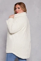 Womens Plus Size Sherpa Button Front Shacket, White, Size 2X