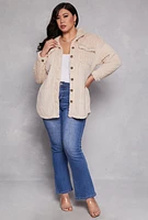 Womens Plus Size Sherpa Button Front Shacket, Beige, Size 3X