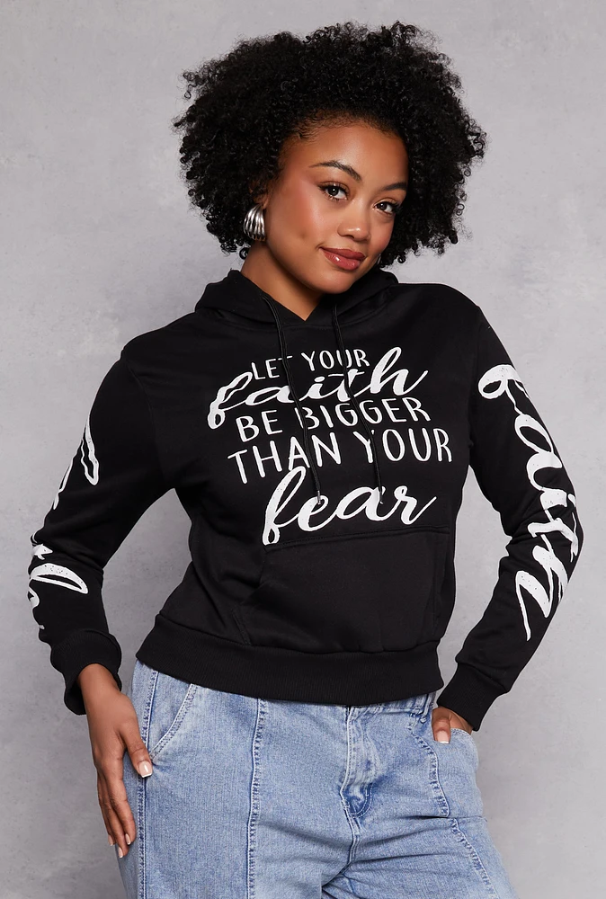 Womens Plus Faith Over Fear Hooded Sweatshirt,