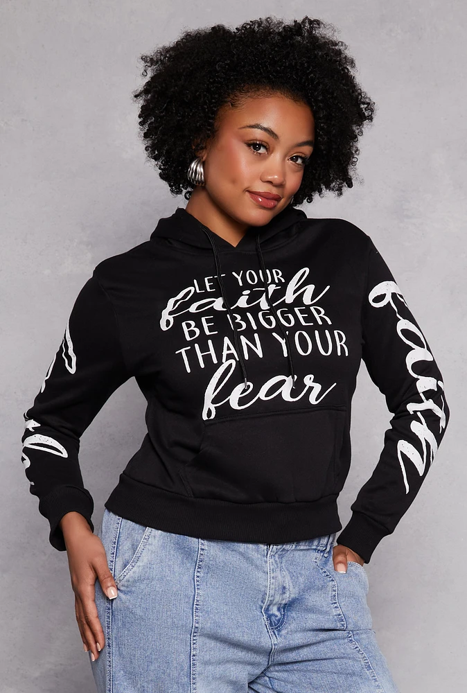 Womens Plus Faith Over Fear Hooded Sweatshirt, 3X