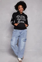 Womens Plus Faith Over Fear Hooded Sweatshirt, 3X