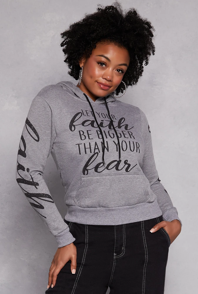 Womens Plus Size Faith Over Fear Hooded Sweatshirt, Grey, Size 4X