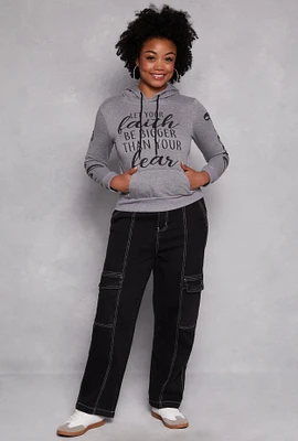 Womens Plus Size Faith Over Fear Hooded Sweatshirt, Grey, Size 4X