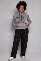 Womens Plus Size Faith Over Fear Hooded Sweatshirt, Grey, Size 1X