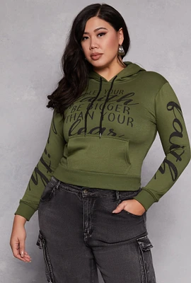 Womens Plus Size Faith Over Fear Hooded Sweatshirt, Green, Size 4X