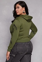 Womens Plus Faith Over Fear Hooded Sweatshirt, Green,