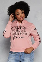 Womens Plus Size Faith Over Fear Hooded Sweatshirt, Pink, Size 1X