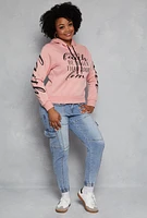 Womens Plus Size Faith Over Fear Hooded Sweatshirt, Pink, Size 1X