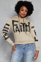 Womens Plus Size Faith Graphic Hooded Sweatshirt, Beige, Size 1X