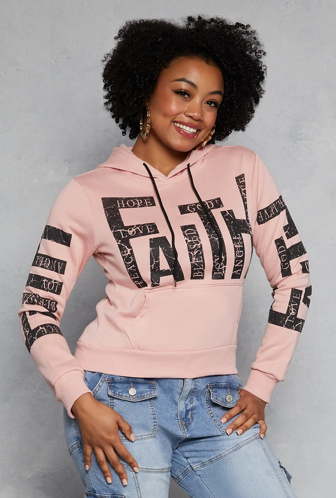 Womens Plus Size Faith Graphic Hooded Sweatshirt, Pink, Size 3X