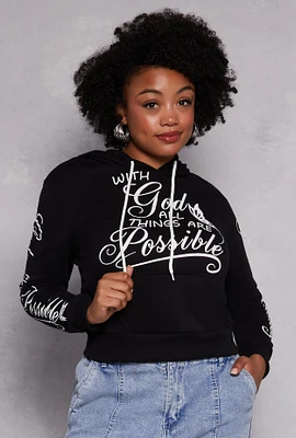 Womens Plus Size All Things Are Possible Hooded Sweatshirt, Black, Size 3X