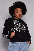 Womens Plus Size All Things Are Possible Hooded Sweatshirt, Black, Size 3X