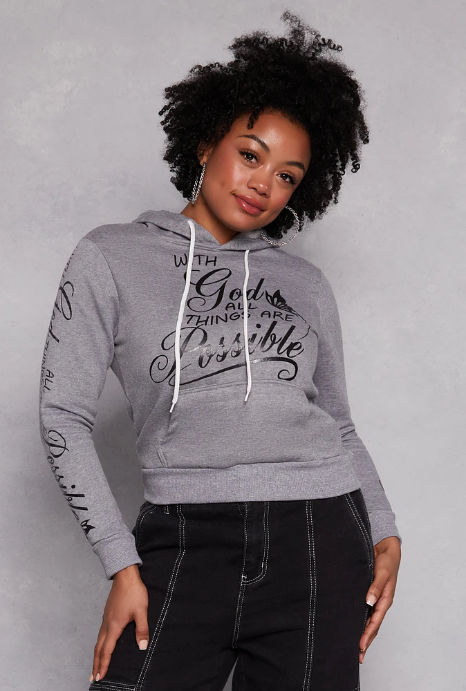 Womens Plus Size All Things Are Possible Hooded Sweatshirt, Grey, Size 3X