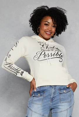 Womens Plus Size All Things Are Possible Hooded Sweatshirt, White, Size 2X