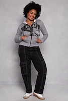 Womens Plus Size Brooklyn Graphic Zip Front Hoodie, Grey, Size 4X