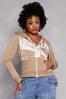 Womens Plus Brooklyn Graphic Zip Front Hoodie,