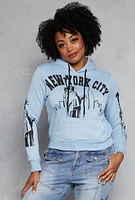 Womens Plus Size New York City Graphic Hoodie, Blue, Size 3X