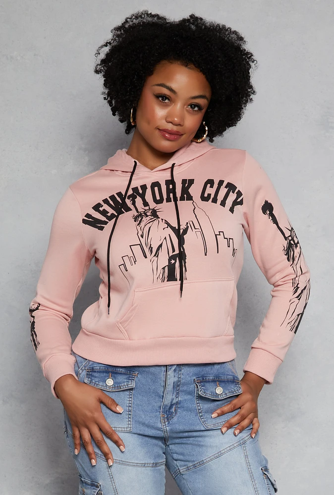 Womens Plus New York City Graphic Hoodie, Pink,