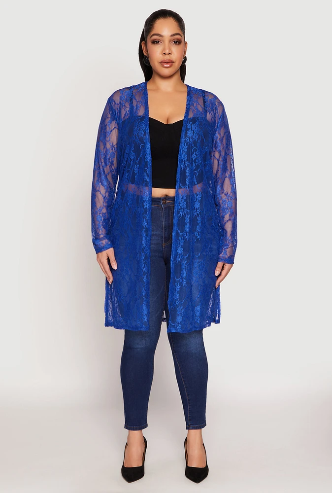 Womens Plus Lace Duster, Blue,