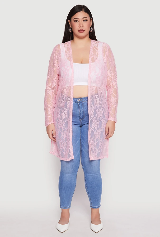 Womens Plus Lace Duster, Pink,