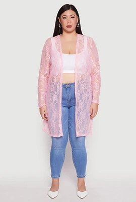 Womens Plus Lace Duster, Pink,