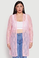 Womens Plus Lace Duster, Pink,