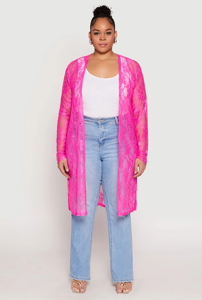 Womens Plus Size Lace Duster, Pink, Size 3X