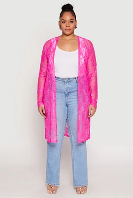 Womens Plus Size Lace Duster, Pink, Size 3X