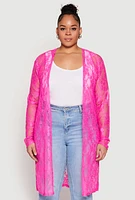Womens Plus Size Lace Duster, Pink, Size 3X