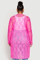 Womens Plus Size Lace Duster, Pink, Size 3X