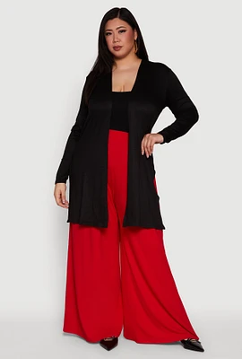 Womens Plus Soft Knit Long Sleeve Duster,