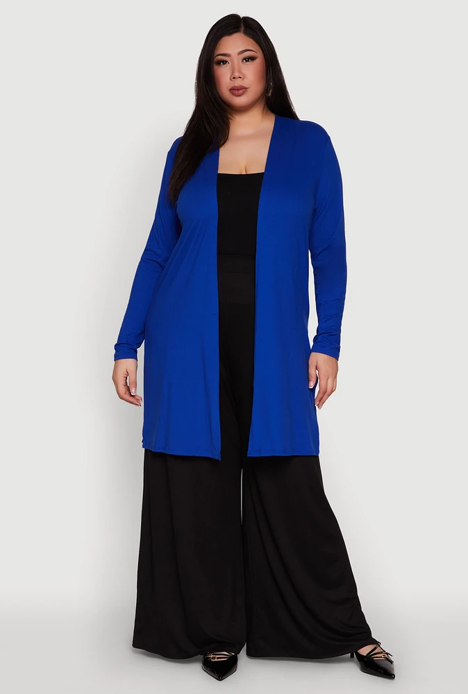 Womens Plus Size Soft Knit Long Sleeve Duster, Blue, Size 3X