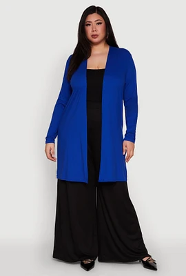 Womens Plus Size Soft Knit Long Sleeve Duster, Blue, Size 3X