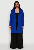 Womens Plus Size Soft Knit Long Sleeve Duster, Blue, Size 3X