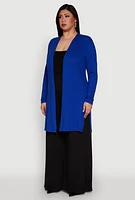 Womens Plus Size Soft Knit Long Sleeve Duster, Blue, Size 3X