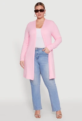 Womens Plus Size Soft Knit Long Sleeve Duster, Pink, Size 1X
