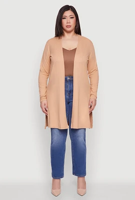 Womens Plus Soft Knit Long Sleeve Duster,
