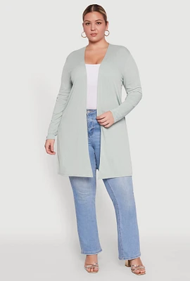 Womens Plus Rib Knit Long Sleeve Duster,