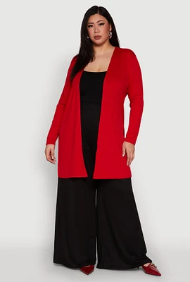 Womens Plus Size Rib Knit Long Sleeve Duster, Red, Size 3X